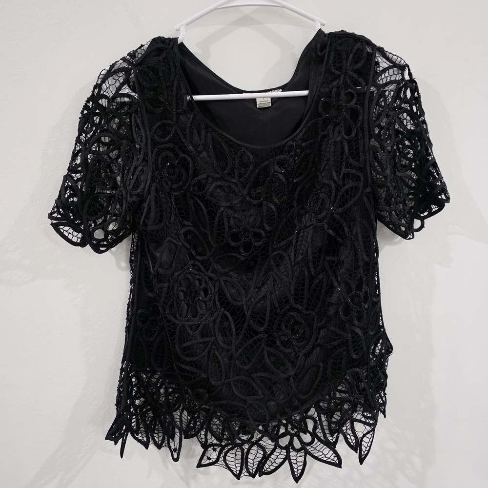 Silken Poetry Fairy Womens Silk Lace Floral‎ Top Size Small Beaded Whimsigoth